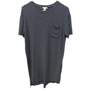 Daily Ritual Women's Navy and White Striped Short Sleeve Dress Small